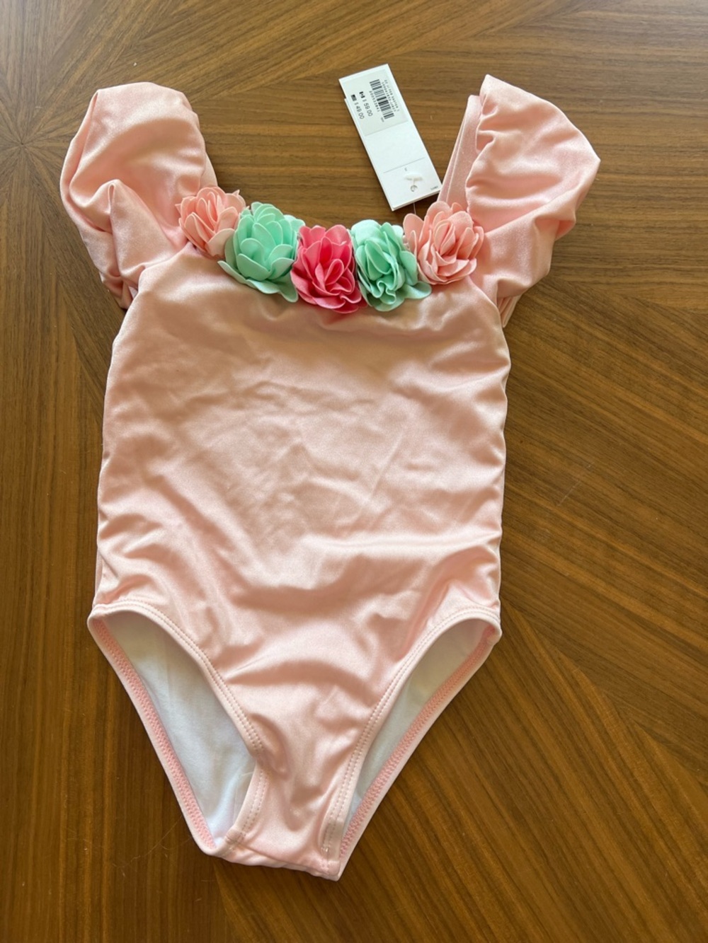 Jamie and Jack Pink and Mint Floral Appliqué One-Piece swimsuit